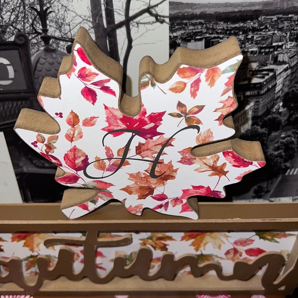 New Home Collection Fall/Autumn Leaves Shelf Sitter Decor Set with Initial “H” - Picture 3 of 7